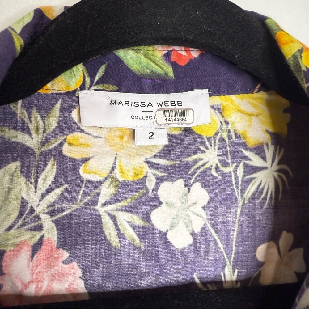 Marissa Webb Multi Floral Printed Puff Sleeve Shirt Dress Size 2 Navy Blue - Picture 4 of 11